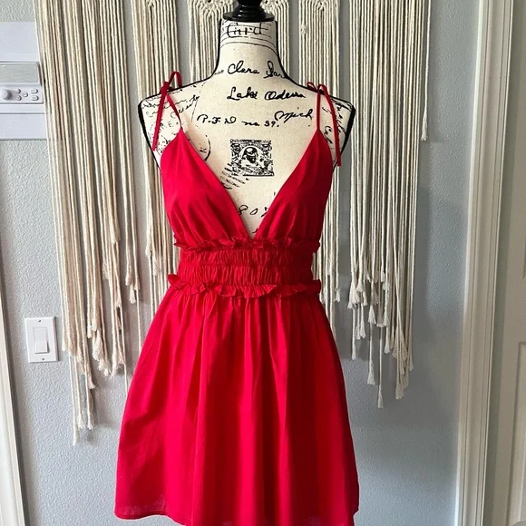 PINK LILY Red Cotton Mini Dress | Size Medium | - Picture 5 of 12